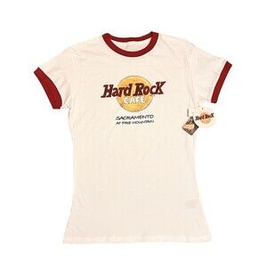 HARD ROCK CAFE Sacramento At Fire Mountain Heritage Logo Ringer Tee Womens M NWT